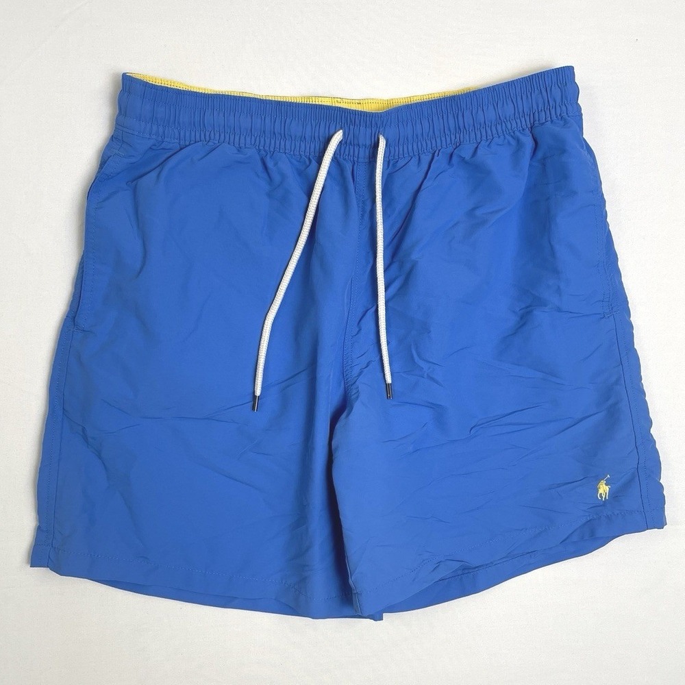 Polo‎ Ralph Lauren Mens Swim Trunks Blue Large Pony Logo Mesh Lined Drawstring